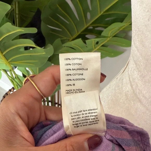 Anthropologie Pilcro Plaid Purple and Pink popover short sleeve Women's Top - Picture 7 of 7